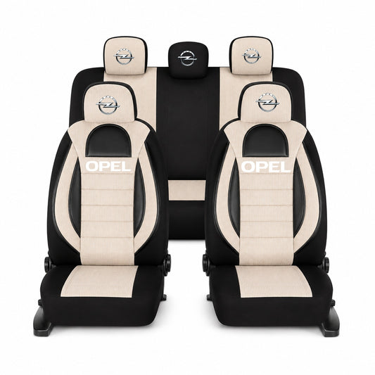 Set Huse Scaune Universale Racing, Bej cu Negru Personalizate cu Opel
