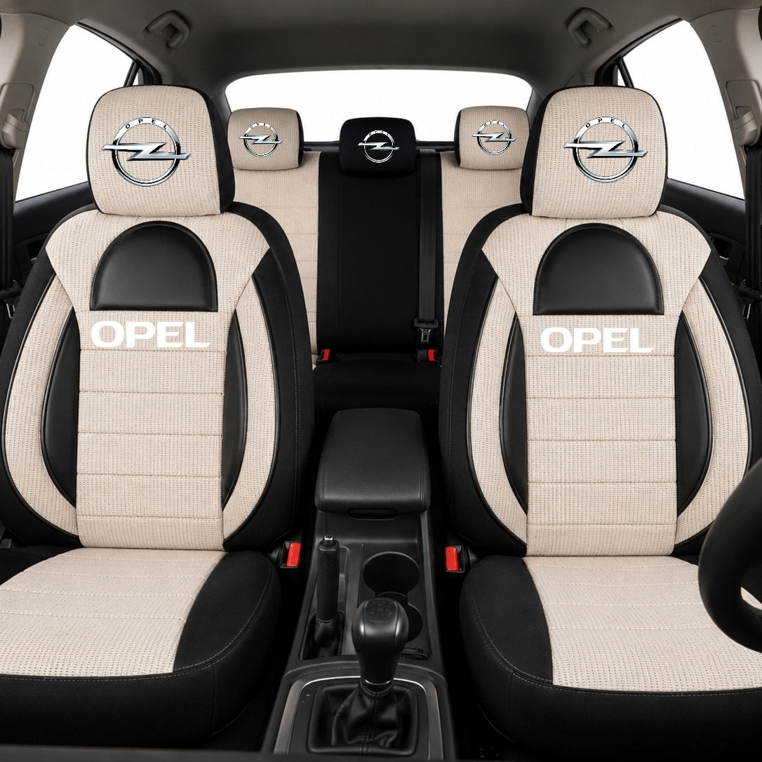 Set Huse Scaune Universale Racing, Bej cu Negru Personalizate cu Opel