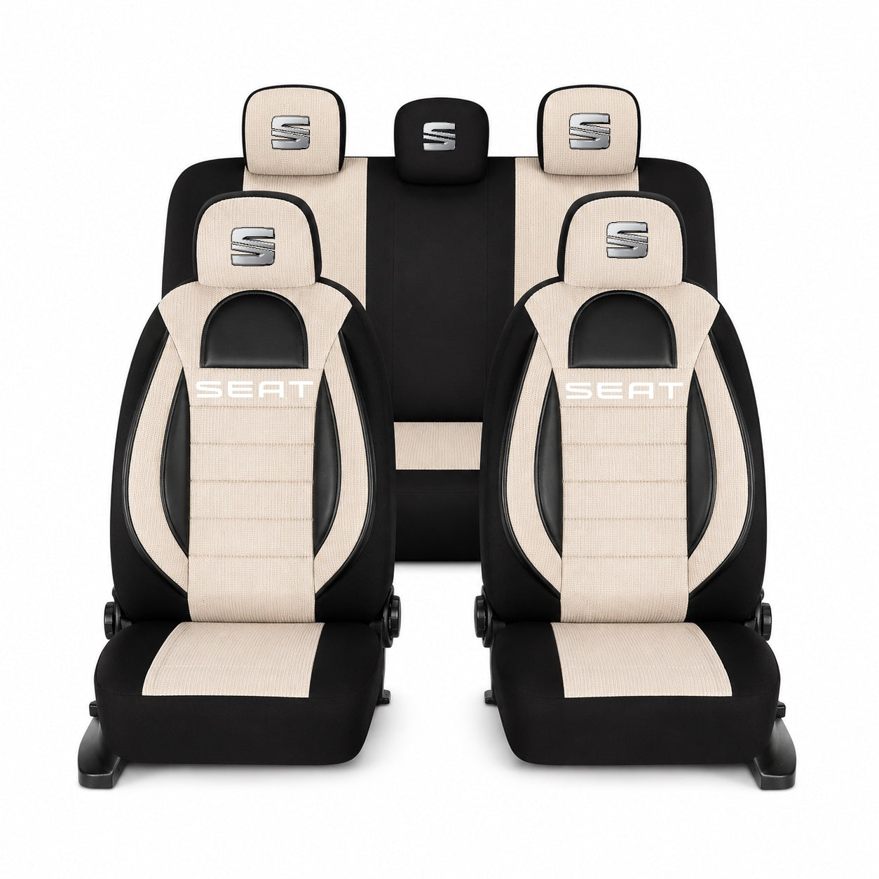 Set Huse Scaune Universale Racing, Bej cu Negru Personalizate cu Seat