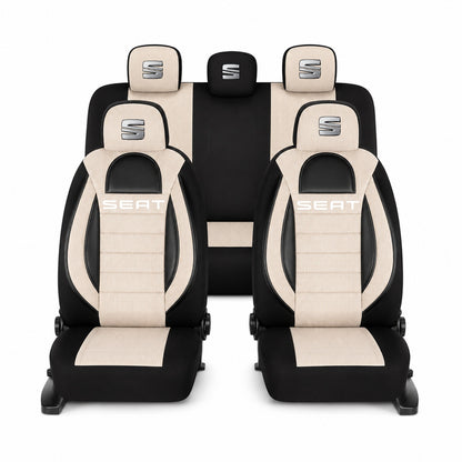 Set Huse Scaune Universale Racing, Bej cu Negru Personalizate cu Seat