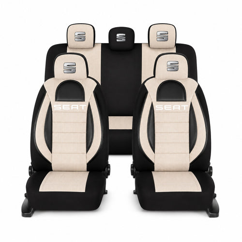 Set Huse Scaune Universale Racing, Bej cu Negru Personalizate cu Seat