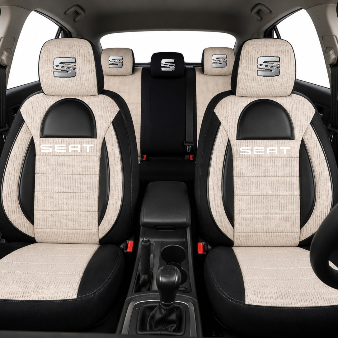 Set Huse Scaune Universale Racing, Bej cu Negru Personalizate cu Seat