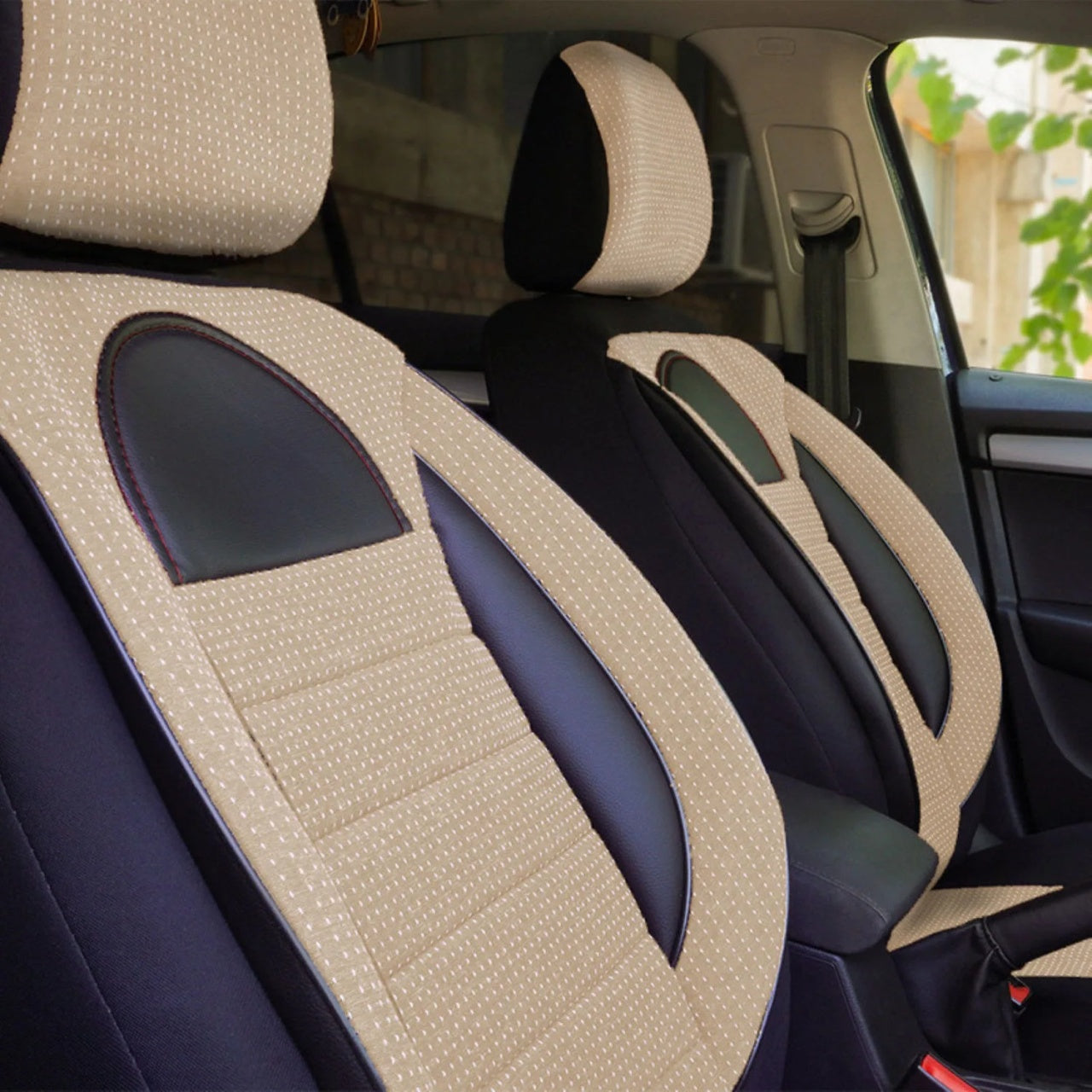 Set Huse Scaune Universale Racing, Bej cu Negru Personalizate cu Seat