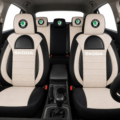 Set Huse Scaune Universale Racing, Bej cu Negru Personalizate cu Skoda