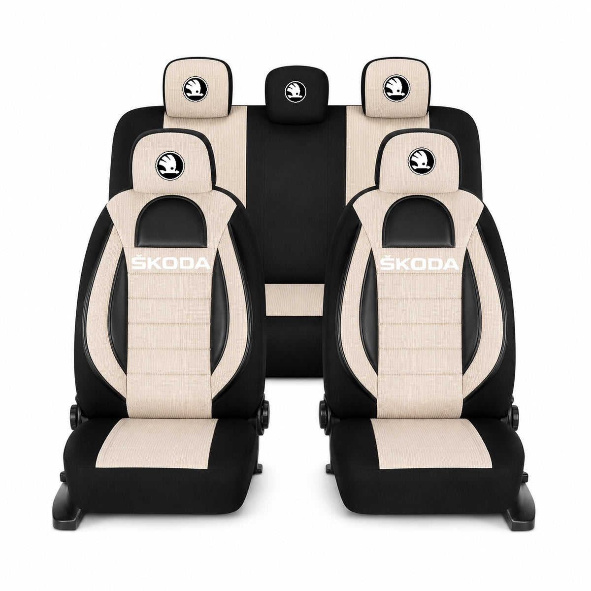 Set Huse Scaune Universale Racing, Bej cu Negru Personalizate cu Skoda Nou