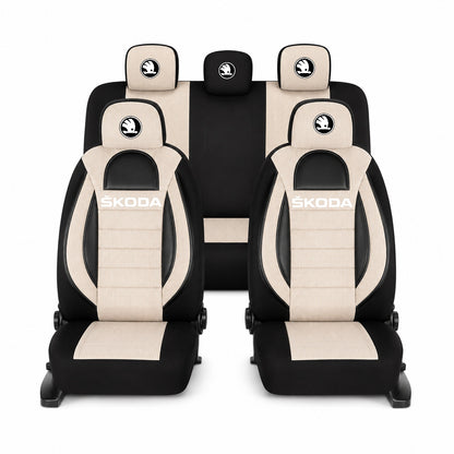Set Huse Scaune Universale Racing, Bej cu Negru Personalizate cu Skoda Nou