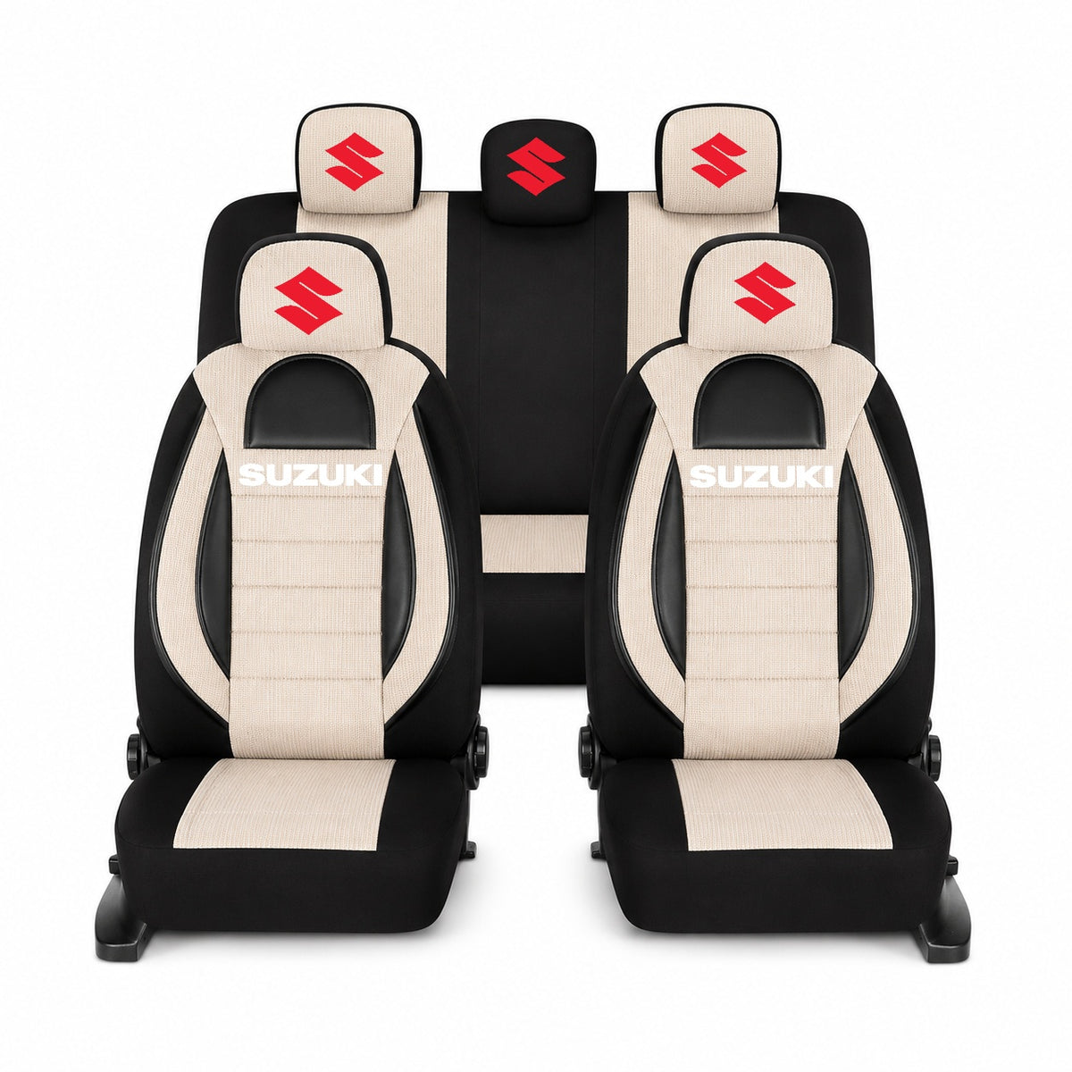 Set Huse Scaune Universale Racing, Bej cu Negru Personalizate cu Suzuki