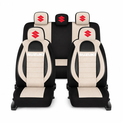 Set Huse Scaune Universale Racing, Bej cu Negru Personalizate cu Suzuki