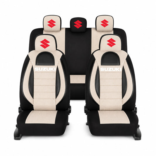 Set Huse Scaune Universale Racing, Bej cu Negru Personalizate cu Suzuki