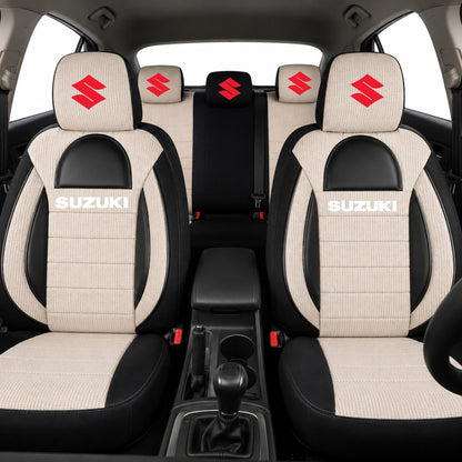Set Huse Scaune Universale Racing, Bej cu Negru Personalizate cu Suzuki