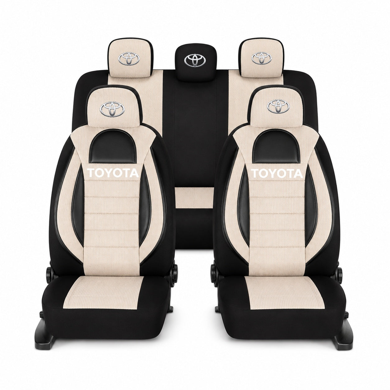 Set Huse Scaune Universale Racing, Bej cu Negru Personalizate cu Toyota