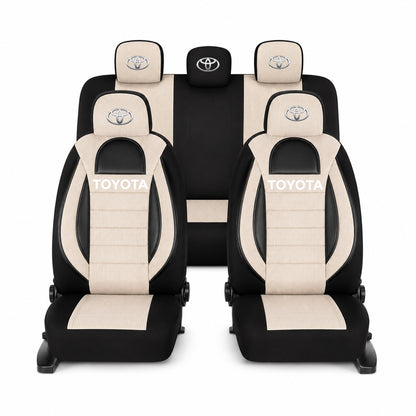Set Huse Scaune Universale Racing, Bej cu Negru Personalizate cu Toyota