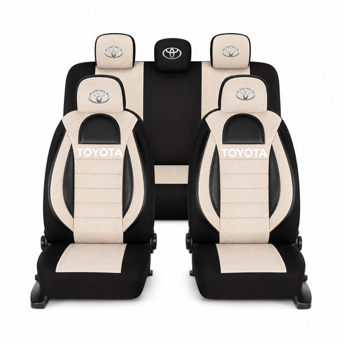 Set Huse Scaune Universale Racing, Bej cu Negru Personalizate cu Toyota