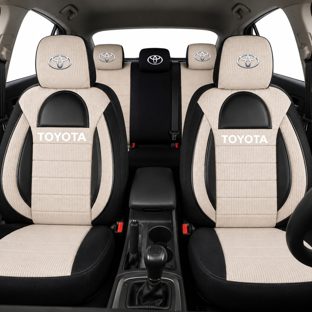 Set Huse Scaune Universale Racing, Bej cu Negru Personalizate cu Toyota