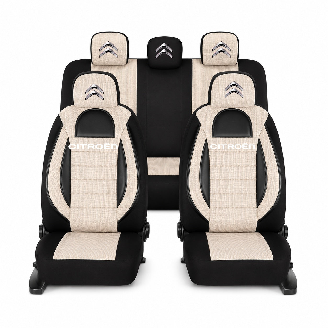Set Huse Scaune Universale Racing, Bej cu Negru Personalizate cu Citroen