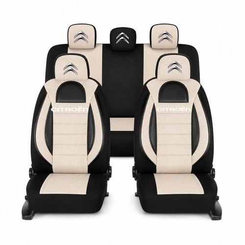 Set Huse Scaune Universale Racing, Bej cu Negru Personalizate cu Citroen