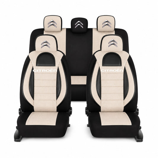 Set Huse Scaune Universale Racing, Bej cu Negru Personalizate cu Citroen
