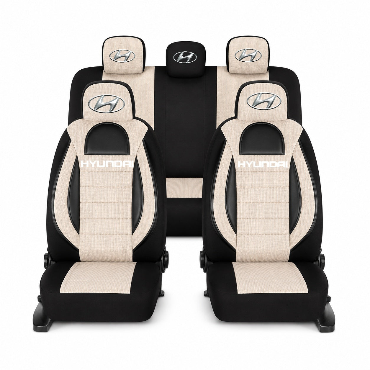 Set Huse Scaune Universale Racing, Bej cu Negru Personalizate cu Hyundai