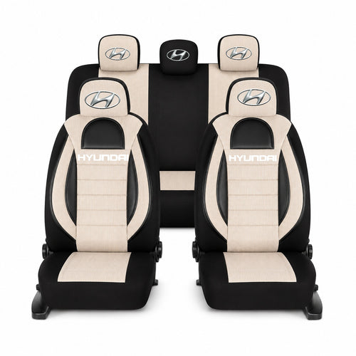 Set Huse Scaune Universale Racing, Bej cu Negru Personalizate cu Hyundai