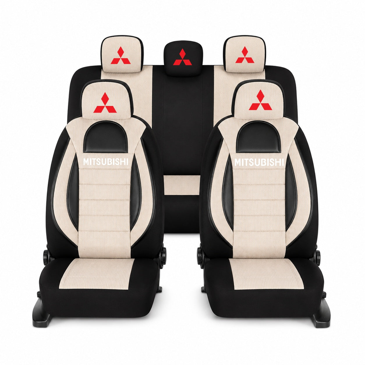 Set Huse Scaune Universale Racing, Bej cu Negru Personalizate cu Mitsubishi