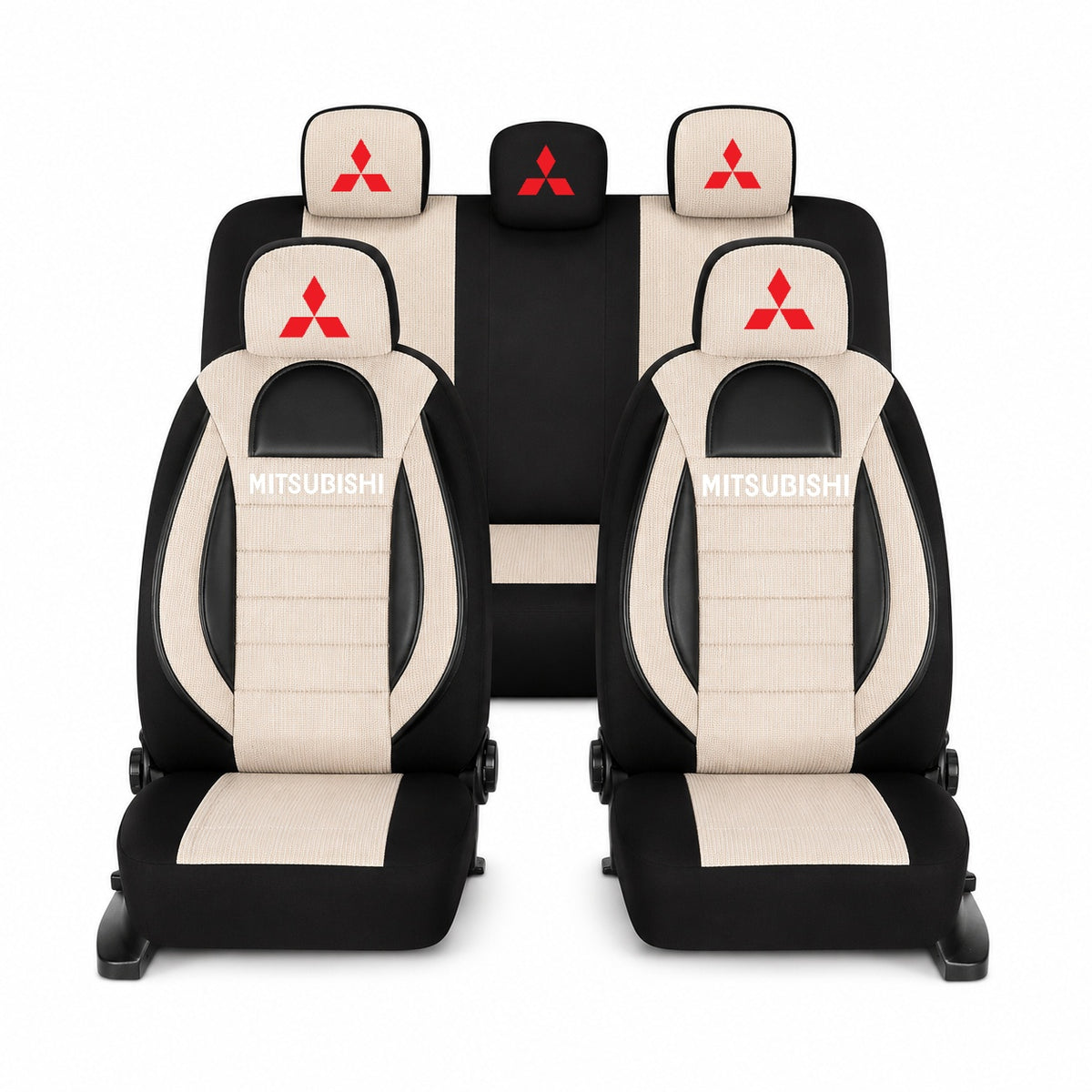 Set Huse Scaune Universale Racing, Bej cu Negru Personalizate cu Mitsubishi