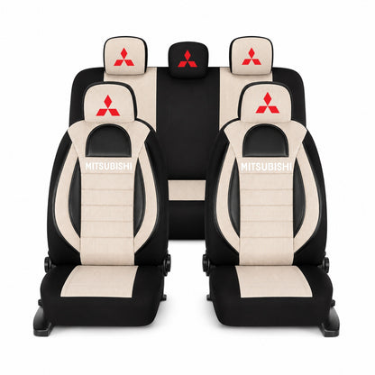 Set Huse Scaune Universale Racing, Bej cu Negru Personalizate cu Mitsubishi
