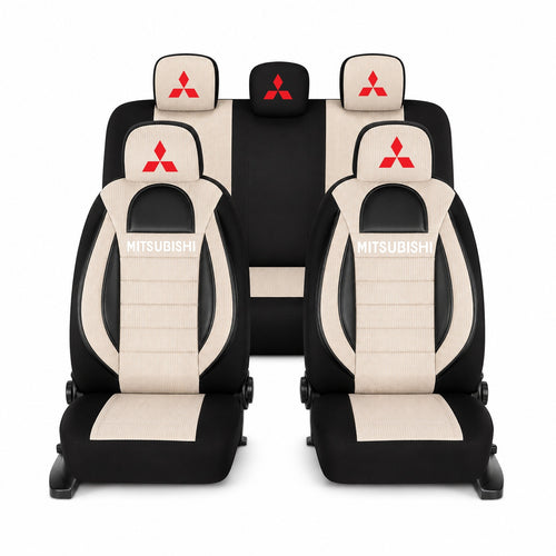 Set Huse Scaune Universale Racing, Bej cu Negru Personalizate cu Mitsubishi