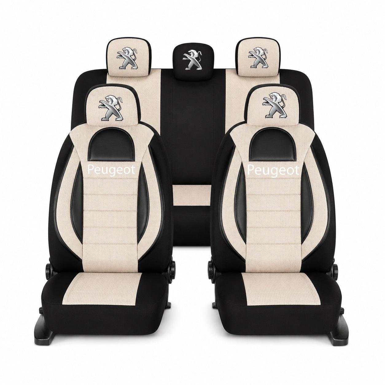 Set Huse Scaune Universale Racing, Bej cu Negru Personalizate cu Peugeot