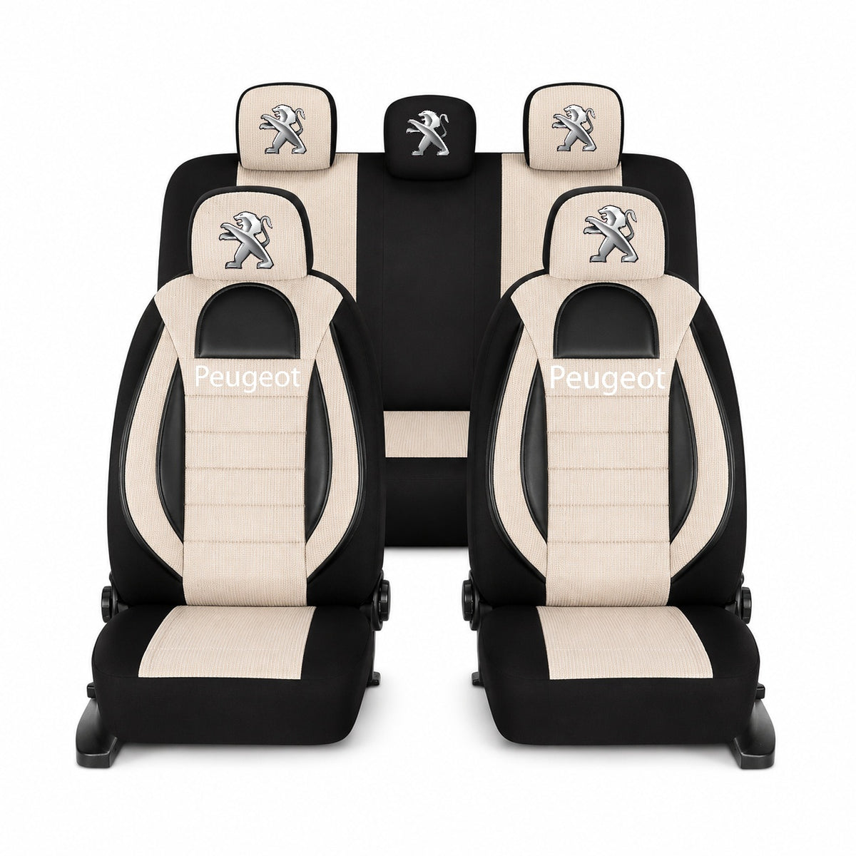 Set Huse Scaune Universale Racing, Bej cu Negru Personalizate cu Peugeot