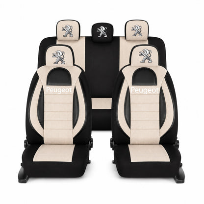 Set Huse Scaune Universale Racing, Bej cu Negru Personalizate cu Peugeot
