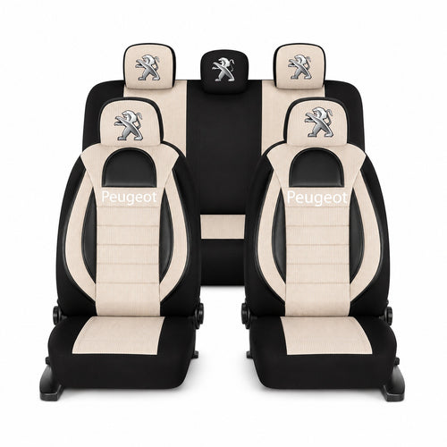 Set Huse Scaune Universale Racing, Bej cu Negru Personalizate cu Peugeot