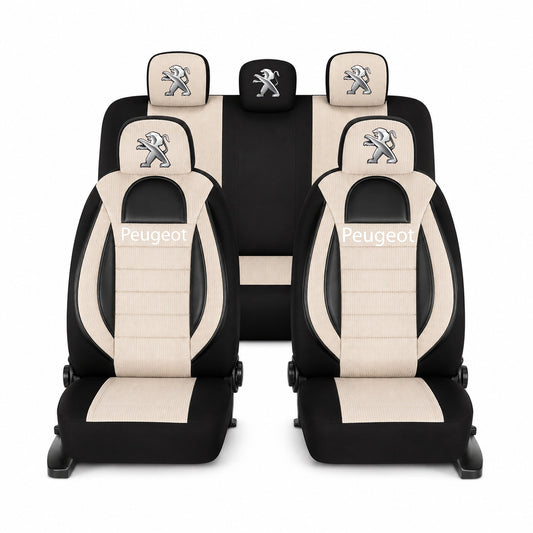 Set Huse Scaune Universale Racing, Bej cu Negru Personalizate cu Peugeot