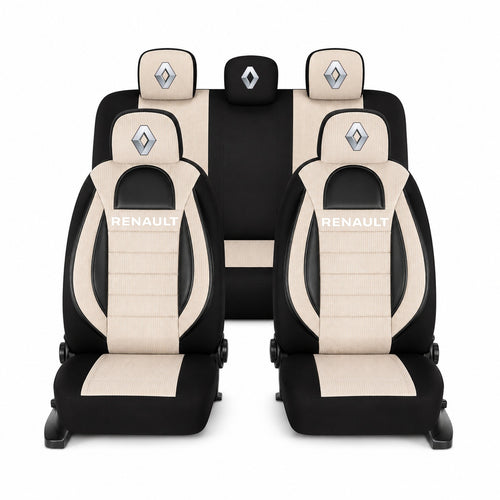 Set Huse Scaune Universale Racing, Bej cu Negru Personalizate cu Renault