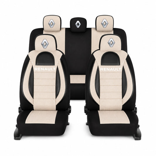 Set Huse Scaune Universale Racing, Bej cu Negru Personalizate cu Renault