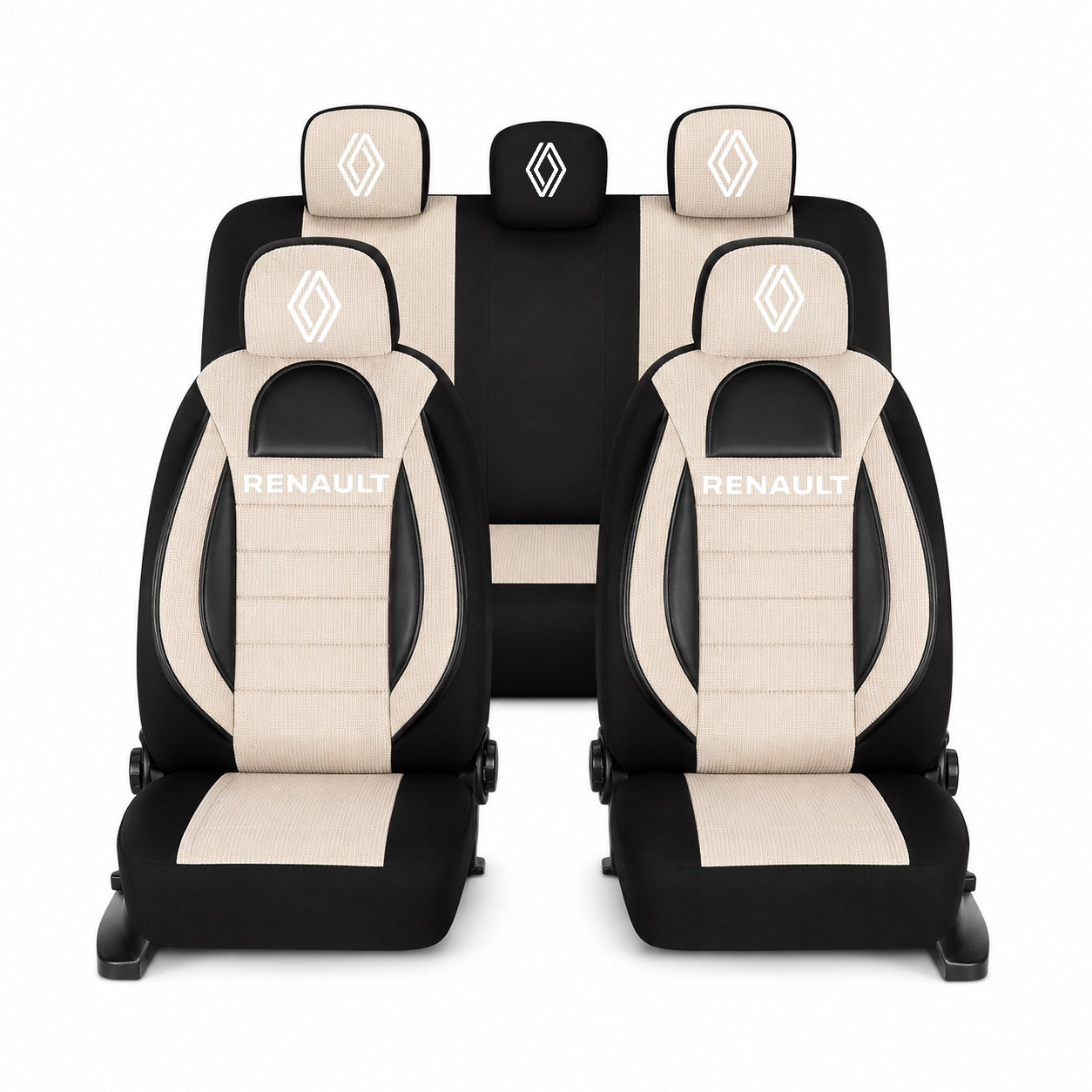 Set Huse Scaune Universale Racing, Bej cu Negru Personalizate cu Renault Nou