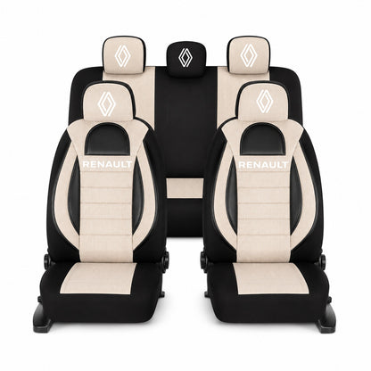 Set Huse Scaune Universale Racing, Bej cu Negru Personalizate cu Renault Nou