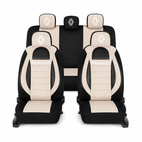 Set Huse Scaune Universale Racing, Bej cu Negru Personalizate cu Renault Nou