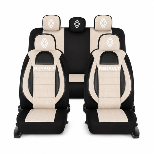 Set Huse Scaune Universale Racing, Bej cu Negru Personalizate cu Renault Nou
