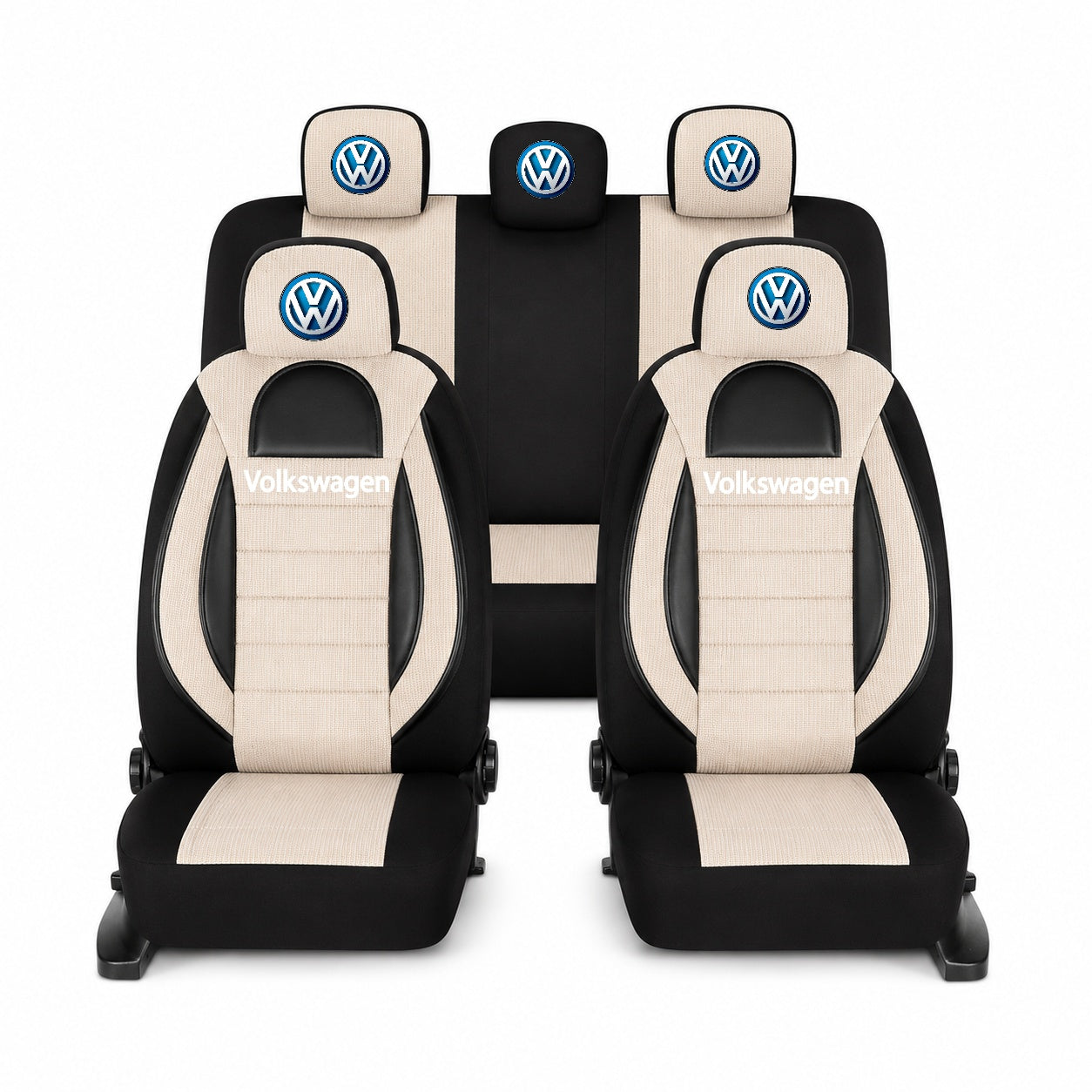 Set Huse Scaune Universale Racing, Bej cu Negru Personalizate cu Volkswagen