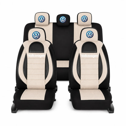 Set Huse Scaune Universale Racing, Bej cu Negru Personalizate cu Volkswagen