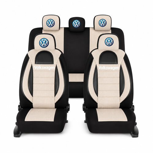 Set Huse Scaune Universale Racing, Bej cu Negru Personalizate cu Volkswagen