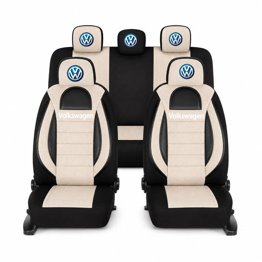 Set Huse Scaune Universale Racing, Bej cu Negru Personalizate cu Volkswagen