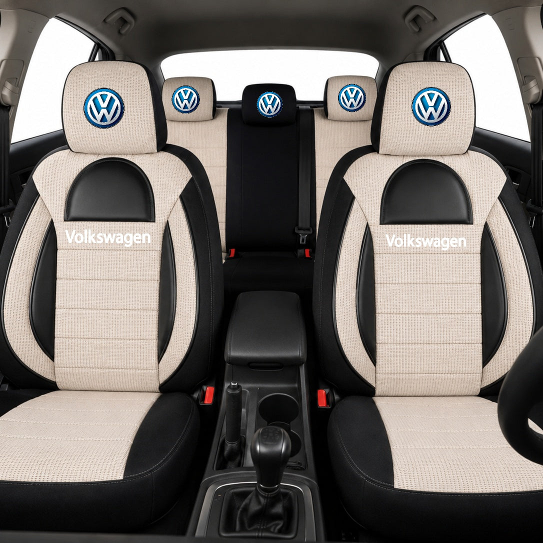 Set Huse Scaune Universale Racing, Bej cu Negru Personalizate cu Volkswagen
