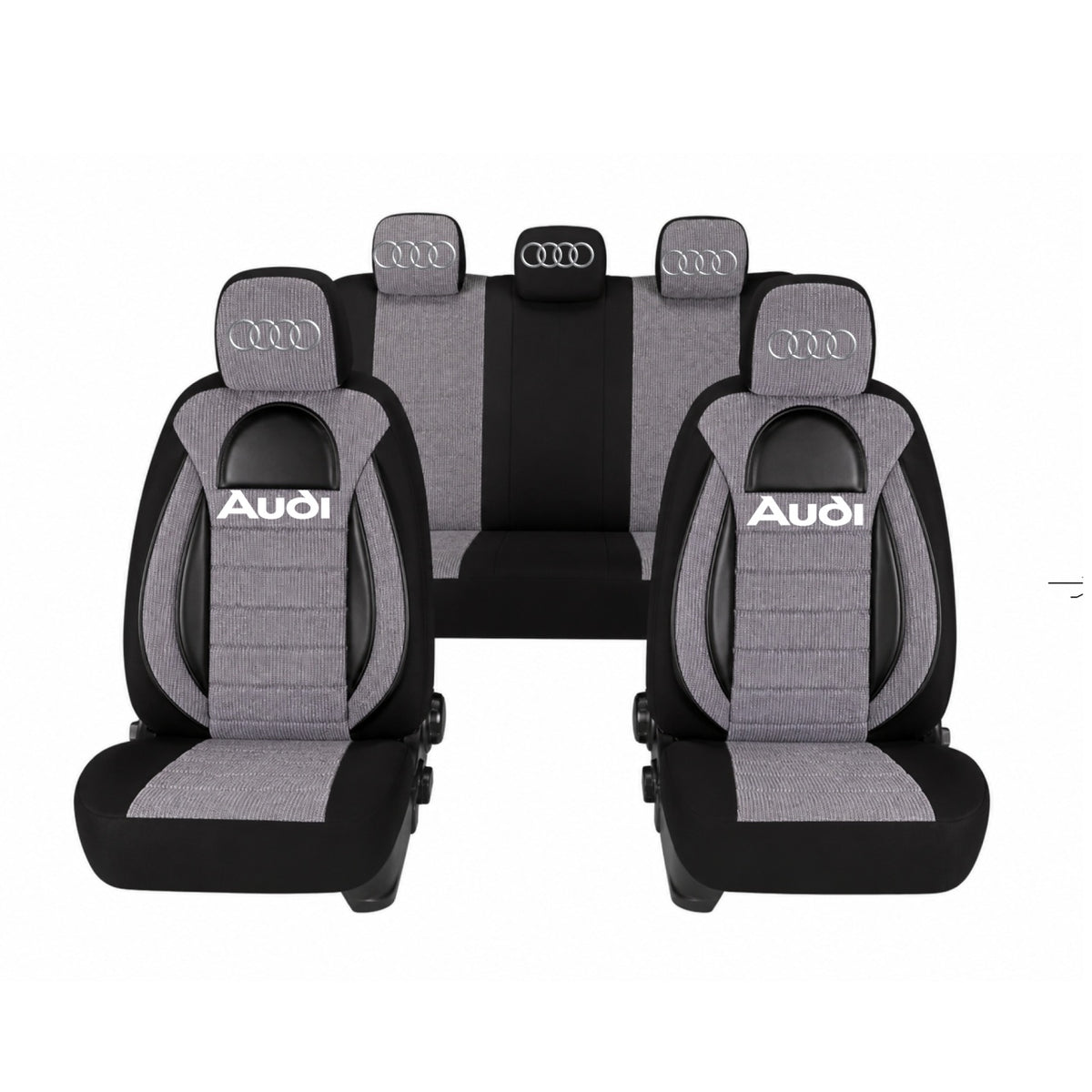 Set Huse Scaune Universale Racing, Gri cu Negru Personalizate cu Audi