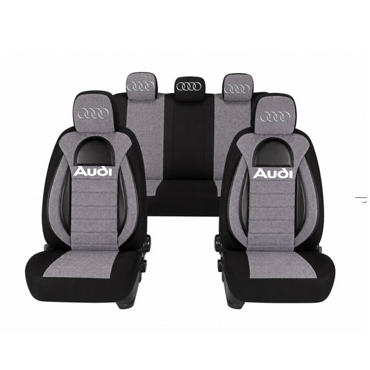 Set Huse Scaune Universale Racing, Gri cu Negru Personalizate cu Audi