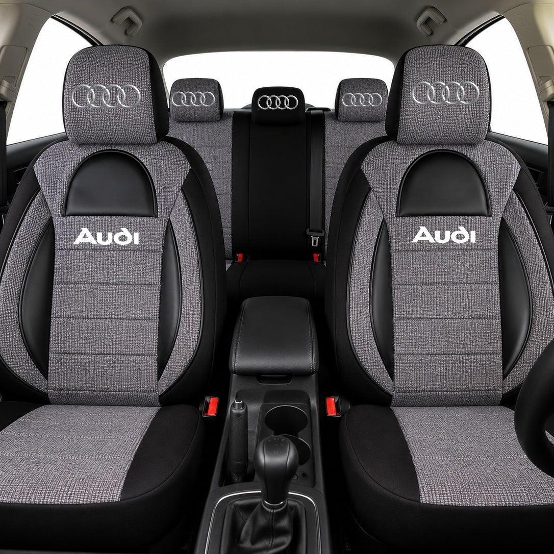 Set Huse Scaune Universale Racing, Gri cu Negru Personalizate cu Audi