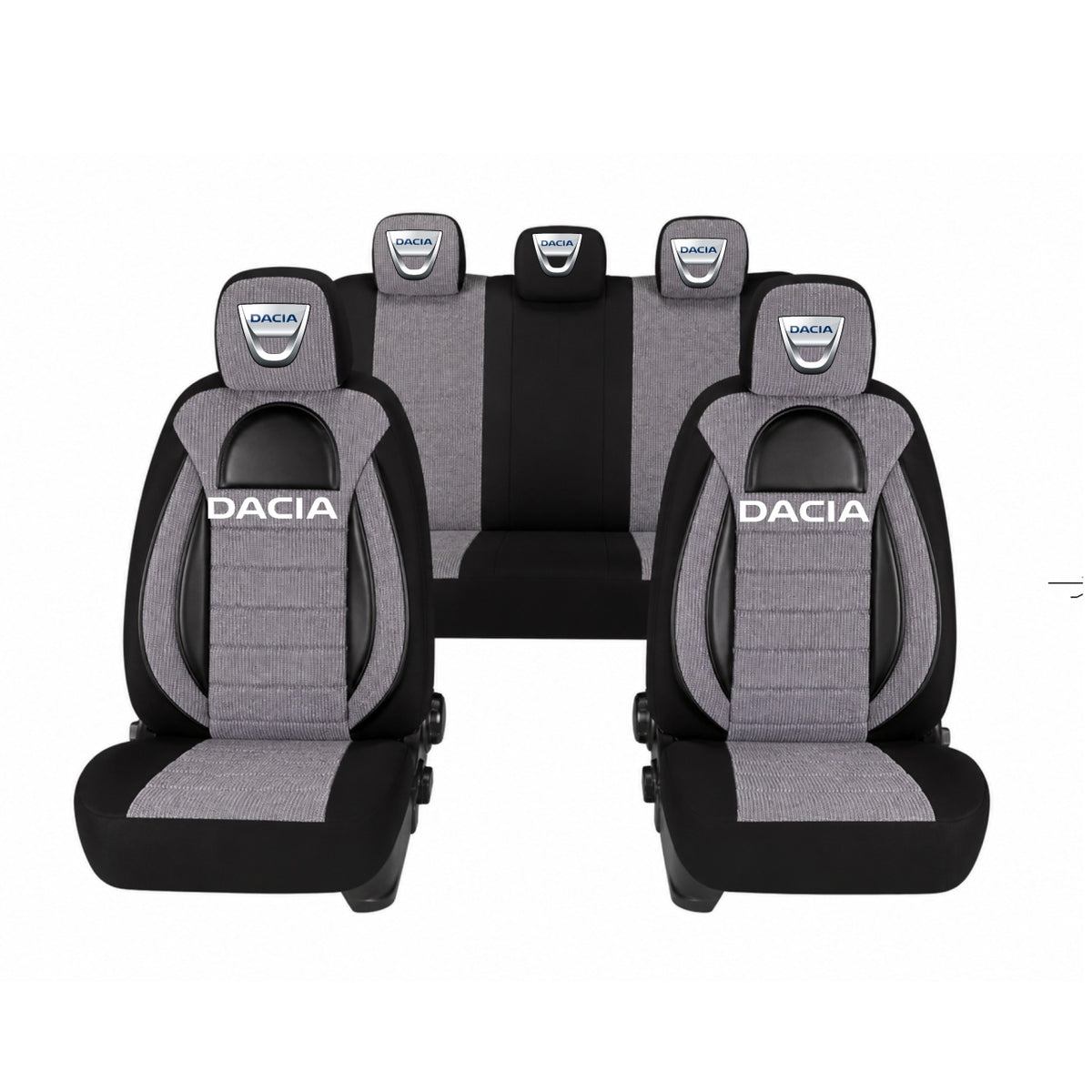 Set Huse Scaune Universale Racing, Gri cu Negru Personalizate cu Dacia