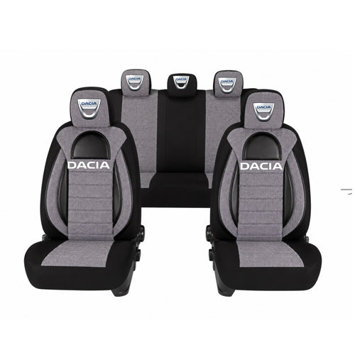 Set Huse Scaune Universale Racing, Gri cu Negru Personalizate cu Dacia