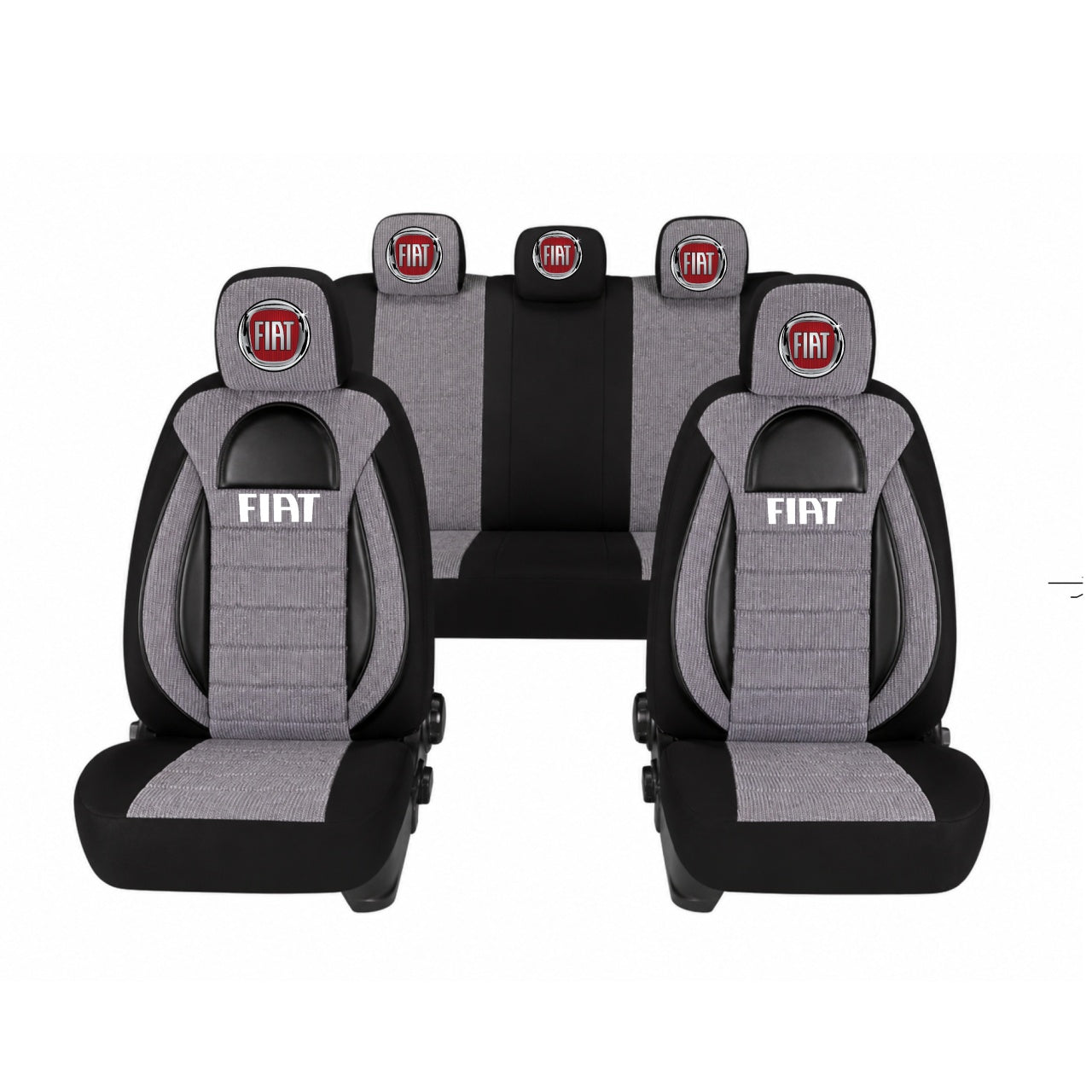 Set Huse Scaune Universale Racing, Gri cu Negru Personalizate cu Fiat