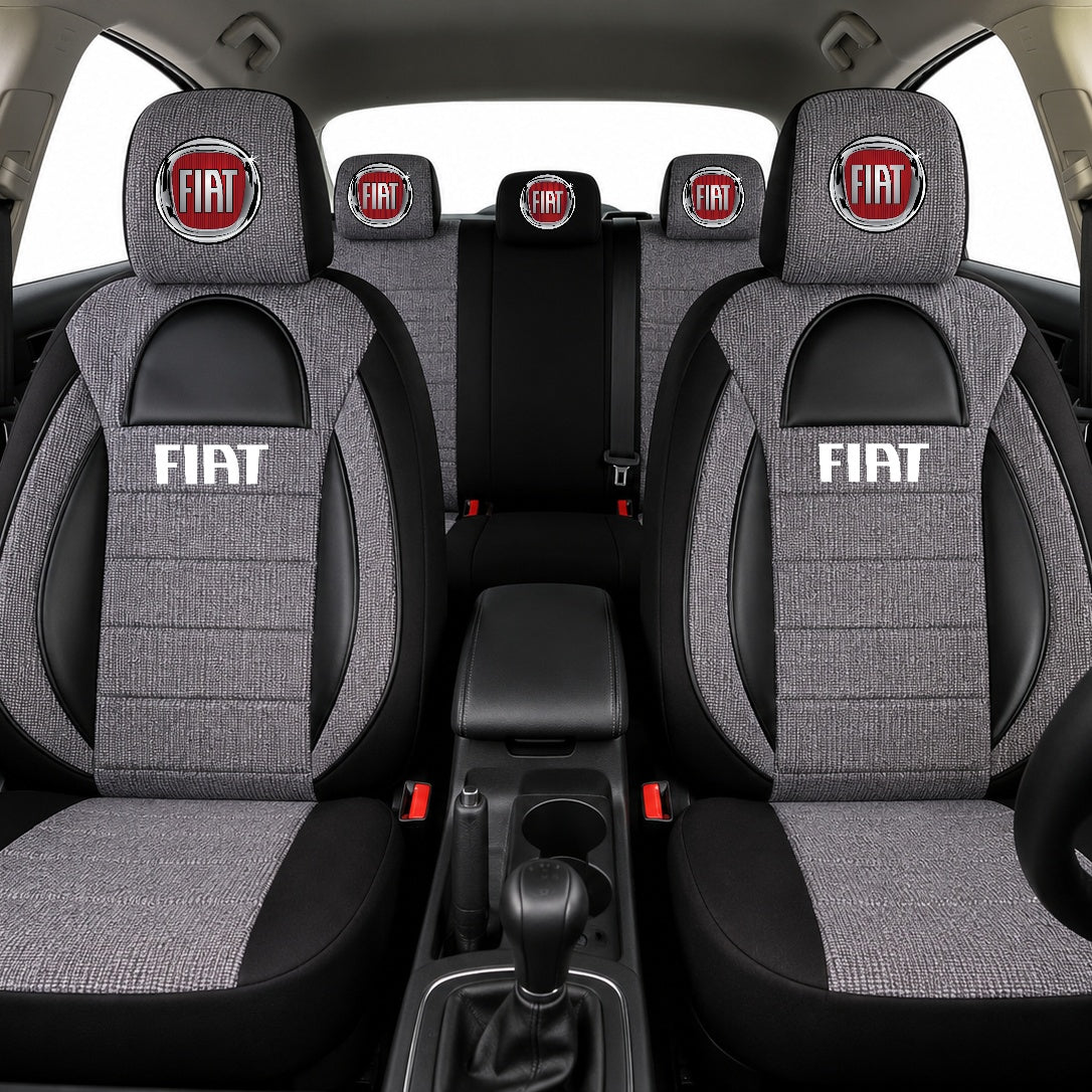 Set Huse Scaune Universale Racing, Gri cu Negru Personalizate cu Fiat
